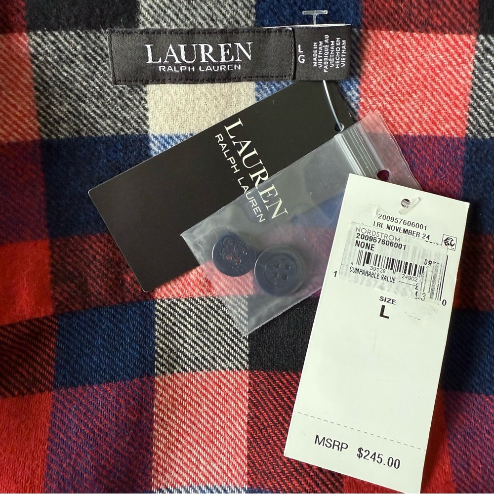 Lauren Ralph Lauren Buffalo Check Belted Twill Shirt Jacket Wool Blend Shacket - Picture 9 of 11